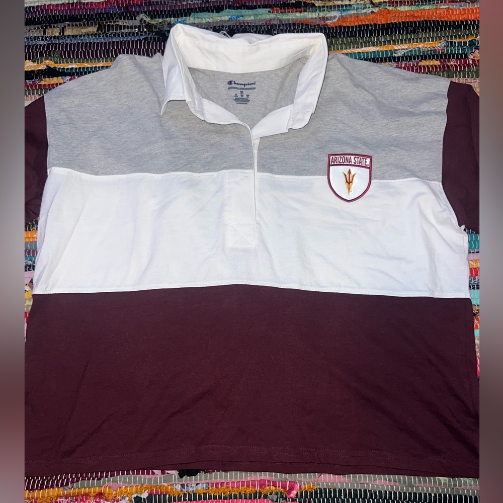 Champion Arizona State University Gray and White Rugby Polo